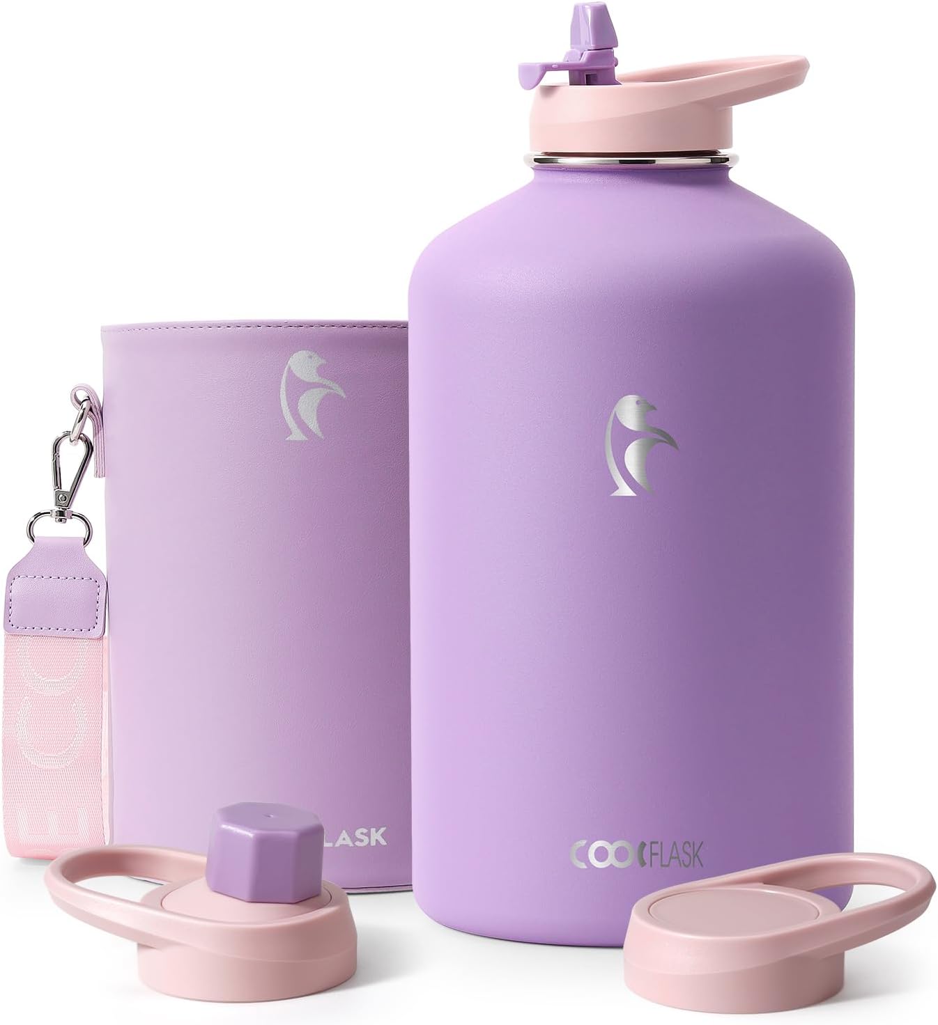 Coolflask - Botella de agua aislada con funda de piel sintética y 3...