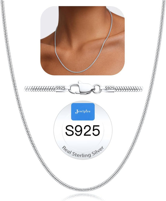 Jewlpire Cadena de serpiente de 1.5mm\/2mm\/2.5mm, collar de plata...