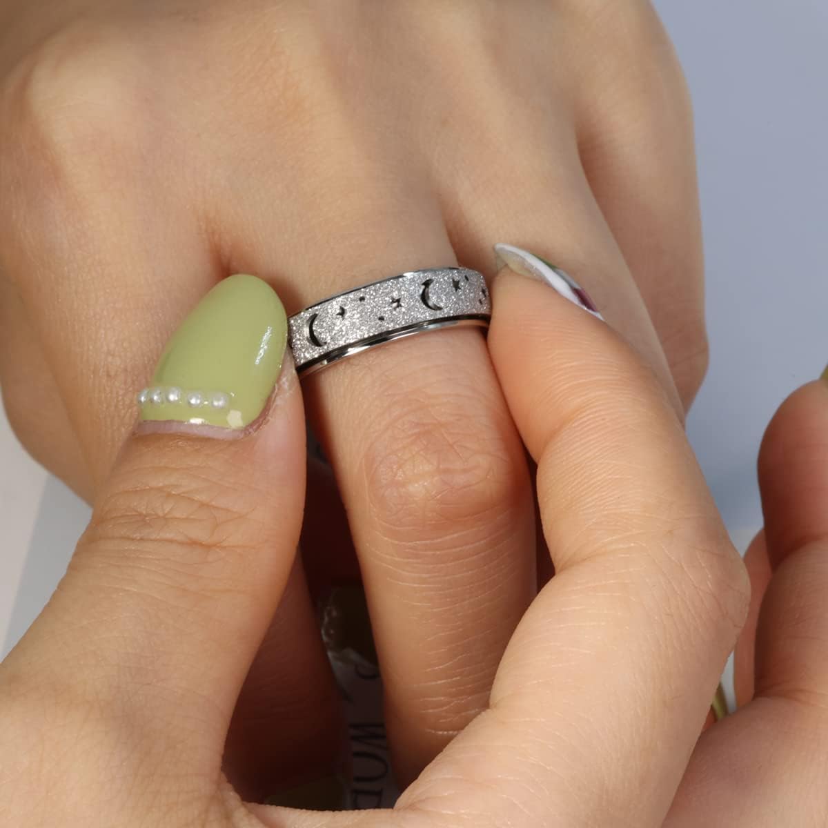 OreilleStar Anillo giratorio para ansiedad, anillo de acero inoxida...