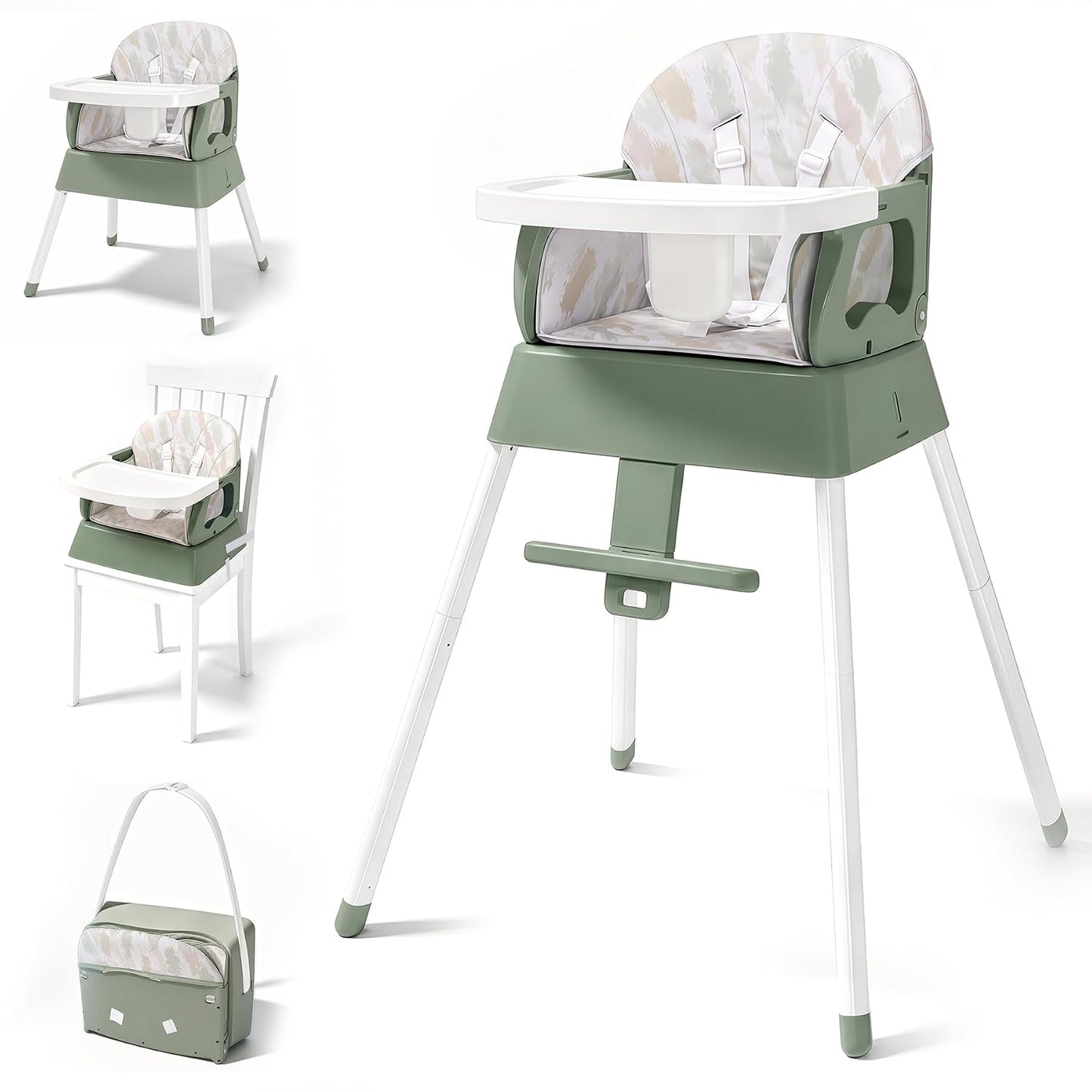 Silla alta portátil 4 en 1 convertible para bebés de 6 a 36 meses,...