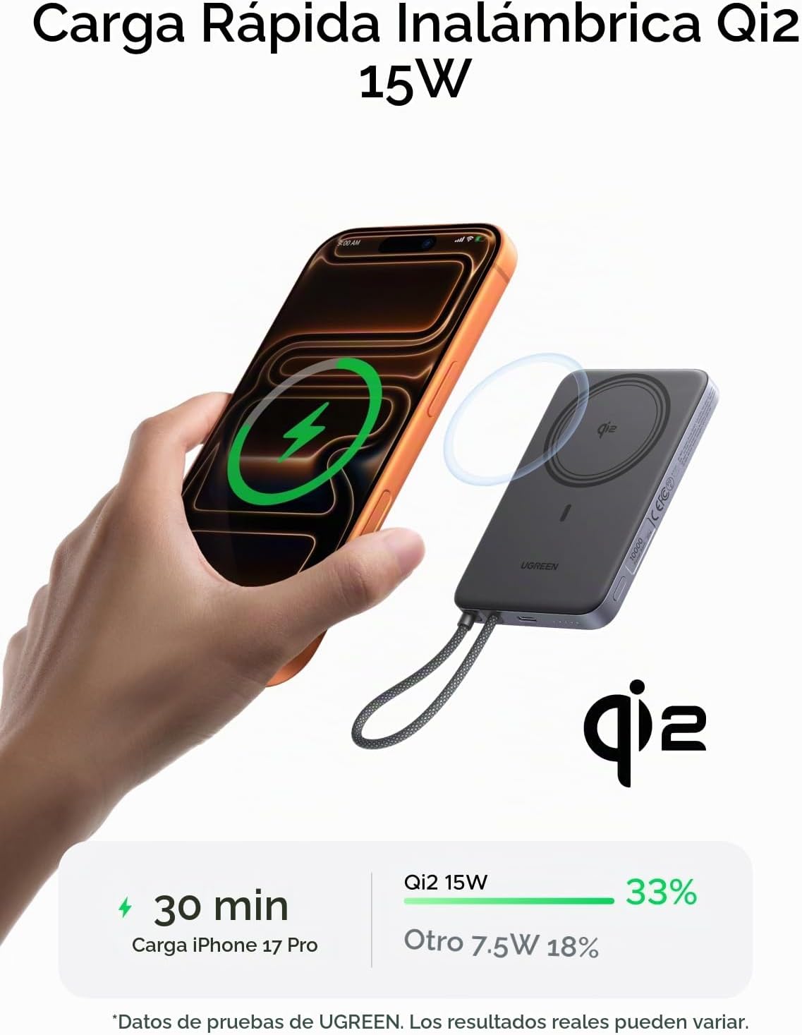 UGREEN Magflow Air Qi2 - Banco de energía magnético de 10000 mAh, c...