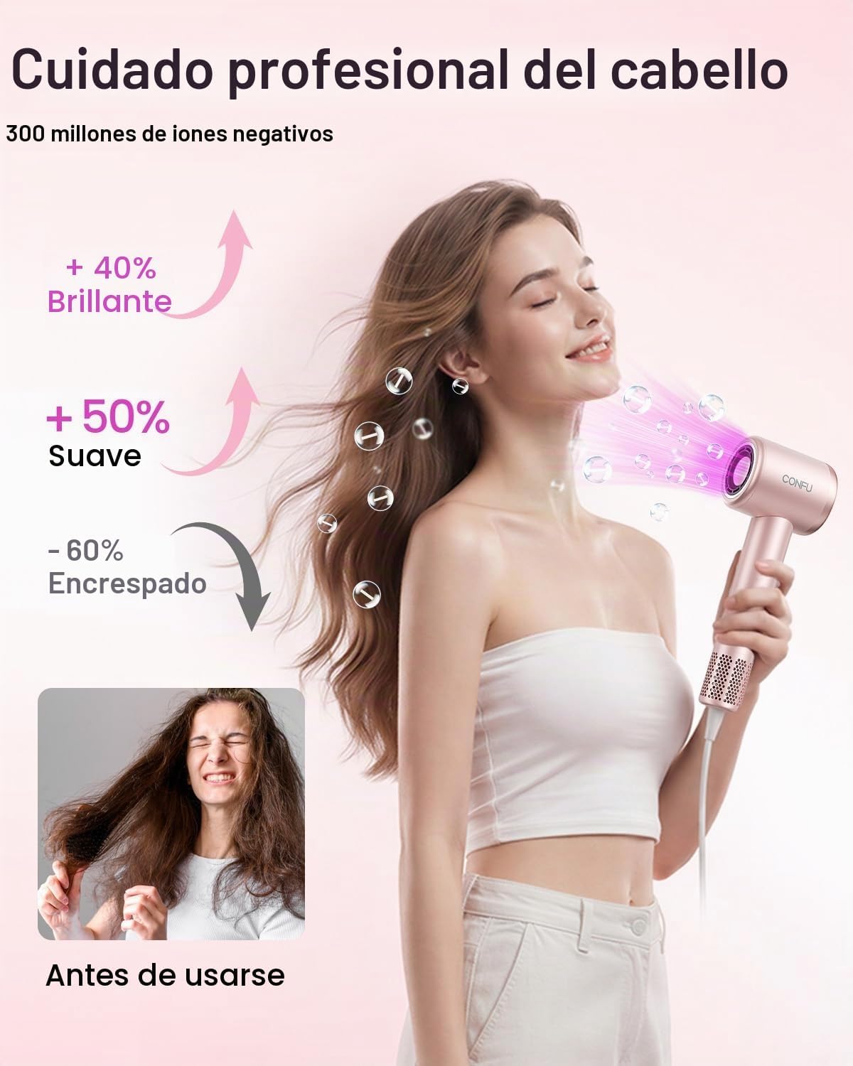 Secador de pelo con difusor, secadores de pelo CONFU para mujeres,...