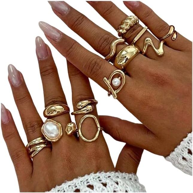 12 piezas de anillos de oro gruesos para mujer, anillo de flor sin...