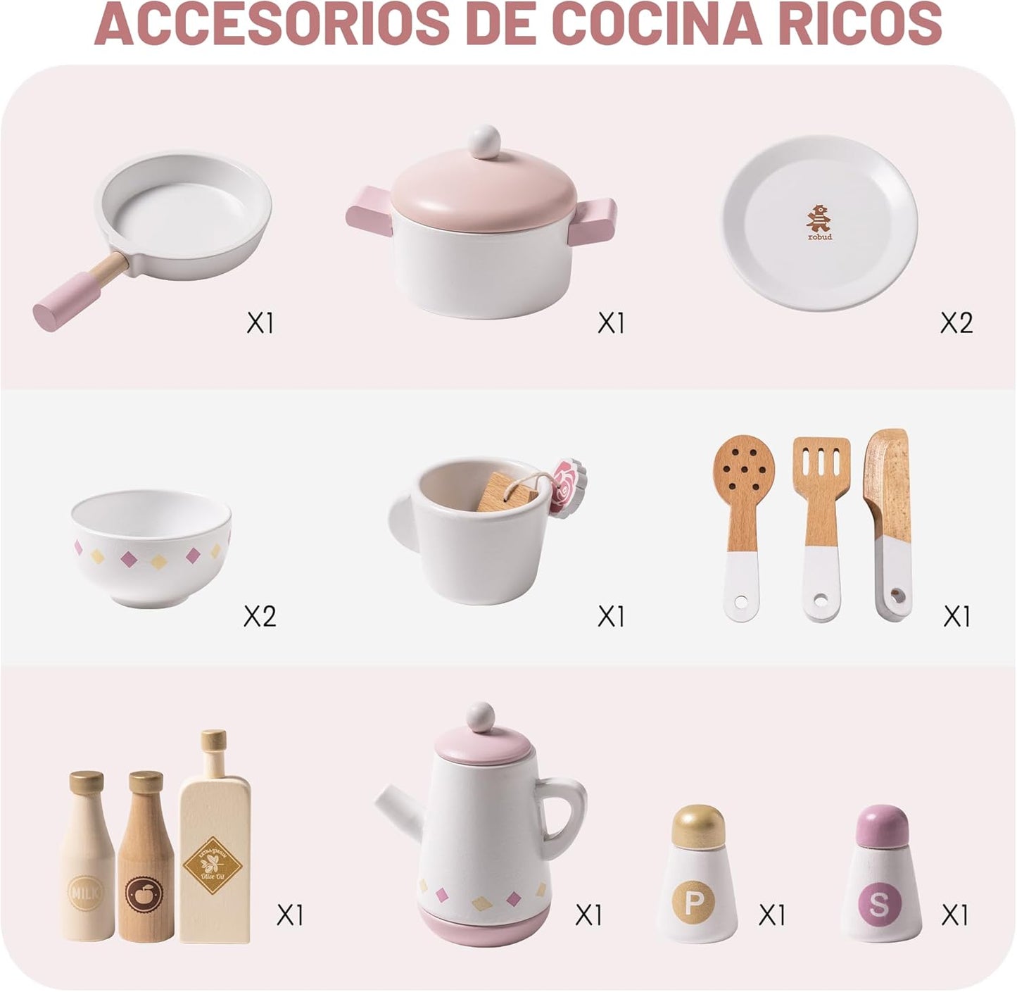 ROBUD Cocina de Juego para Niños Pequeños, Cocina de Juego de Mader...