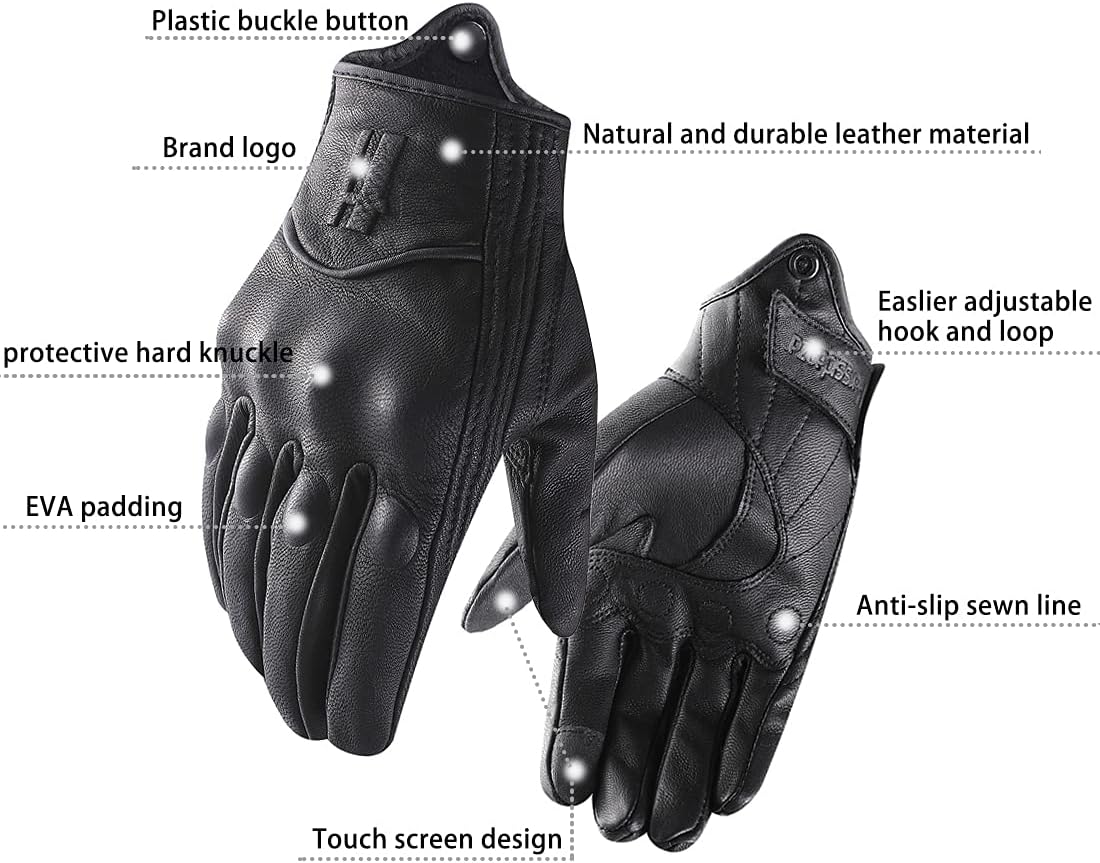 Harssidanzar Guantes de cuero de motocicleta para hombre pantalla t...