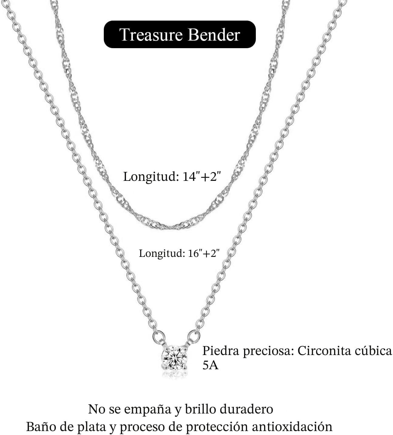 Treasure Bender Collar de oro delicado para mujer sin deslustre, co...