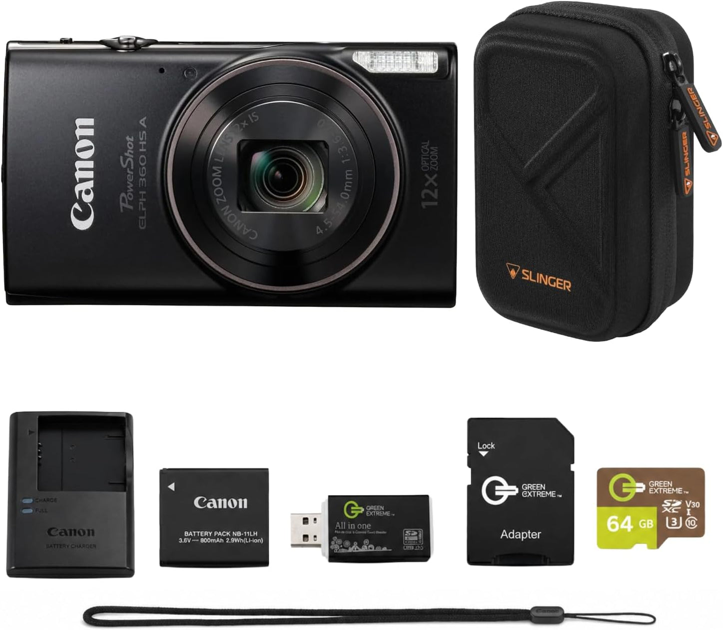 Canon PowerShot ELPH 360 HS - Paquete de cámara digital con tarjeta...