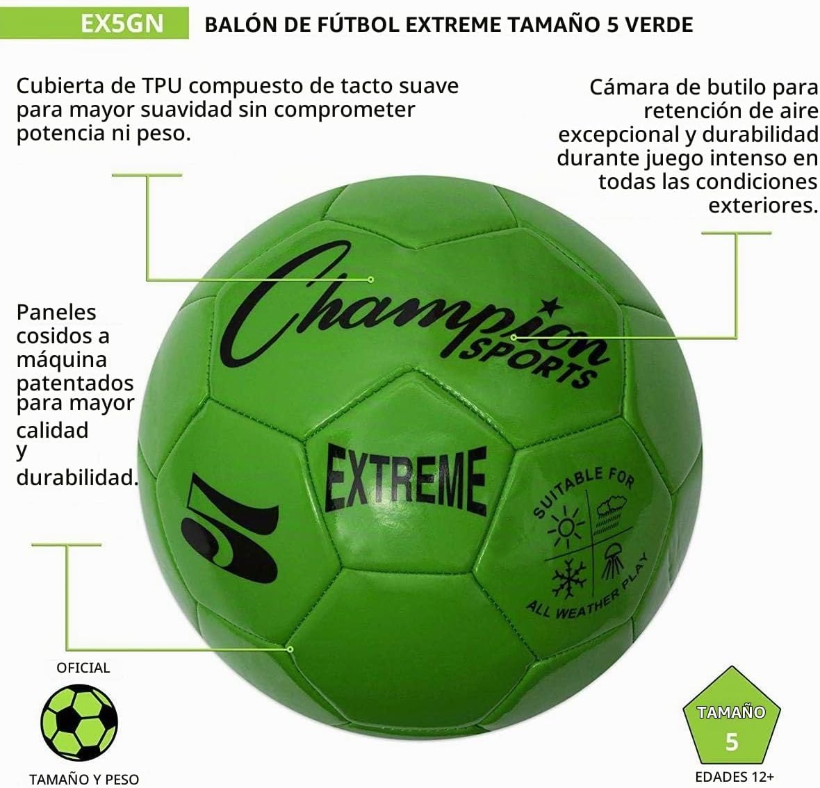Champion Sports Extreme Series - Balón de fútbol \u2013 Tamaños 3,...