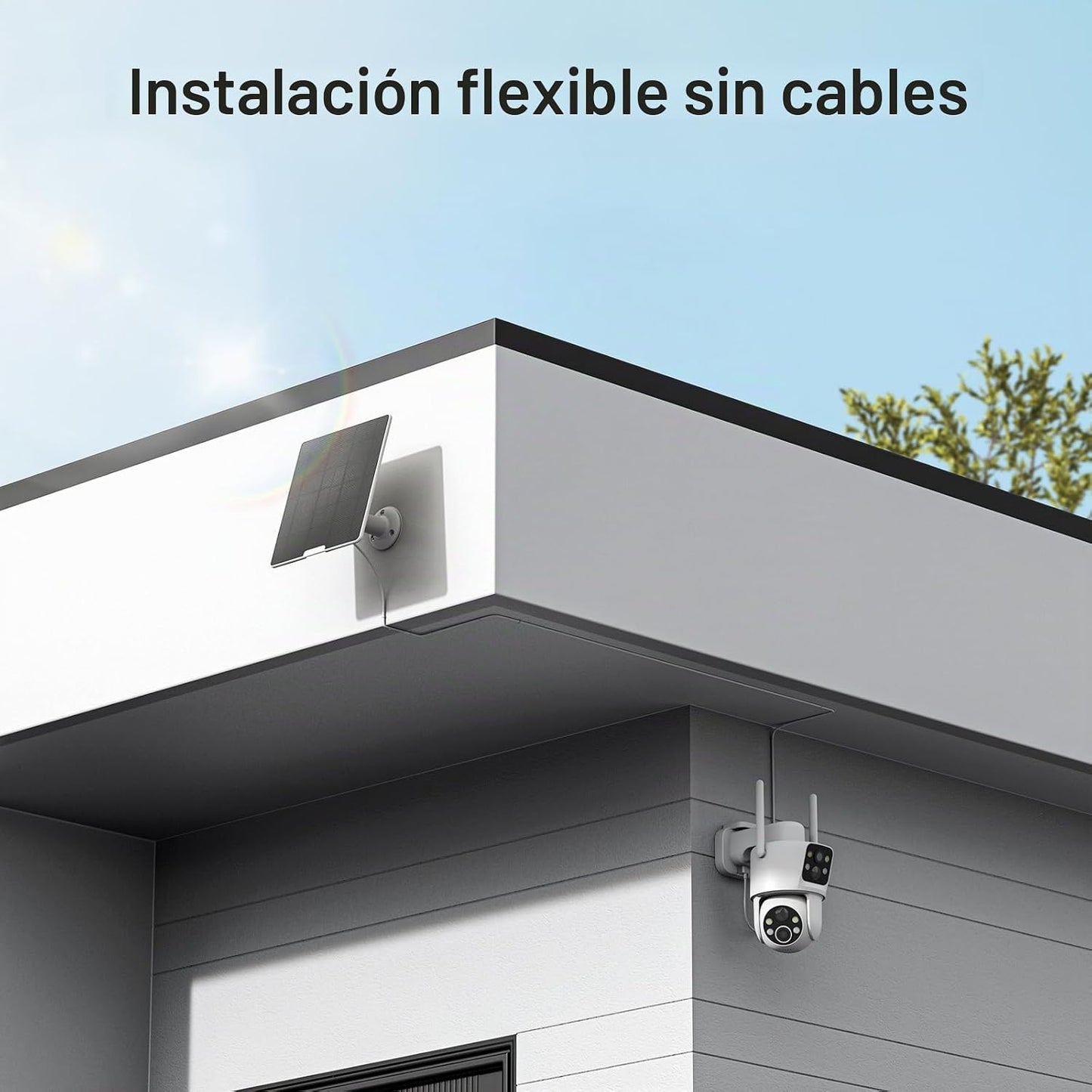 TKENPRO Paquete de 2 cámaras de seguridad solares de doble lente in...