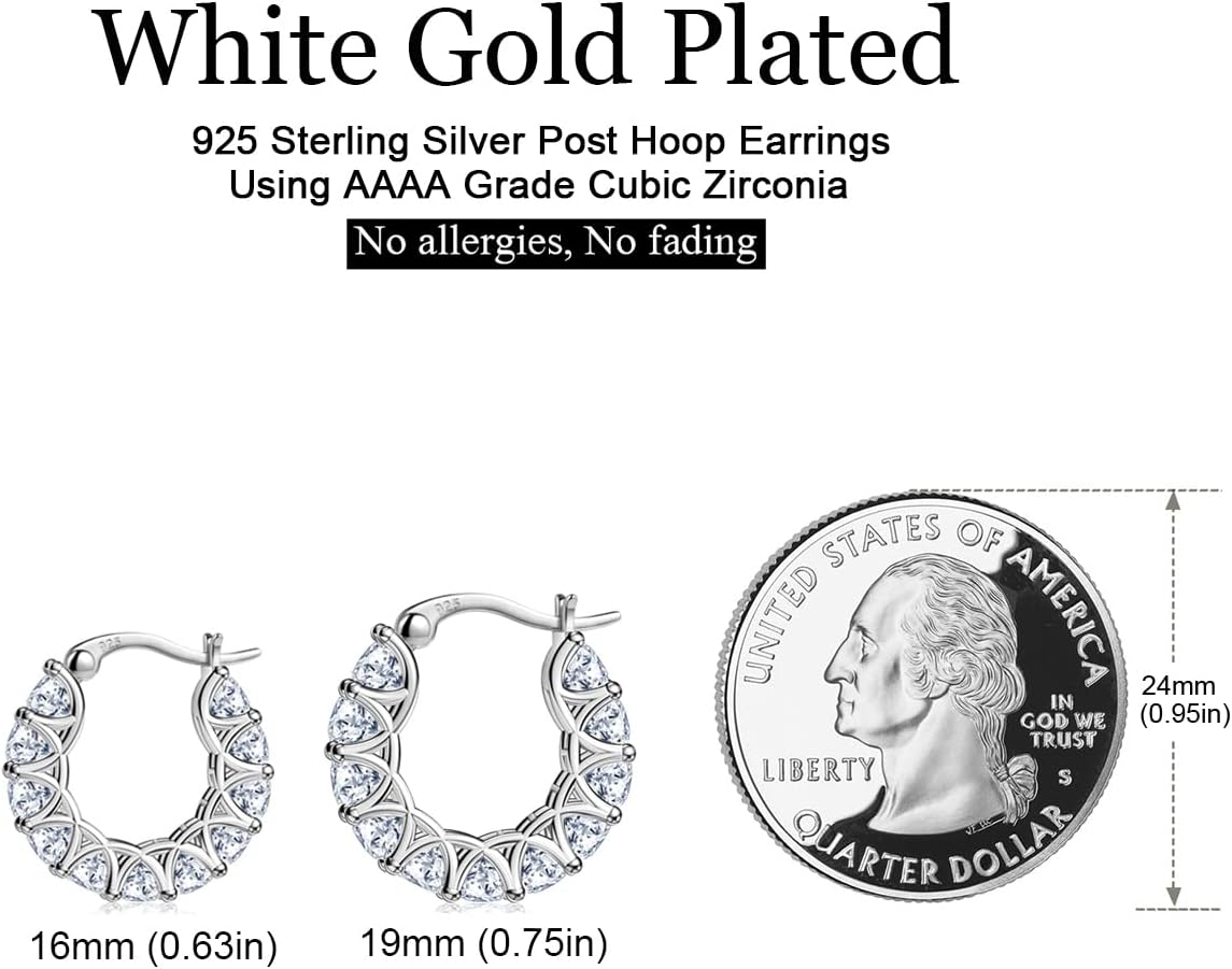 Aretes de aro de plata esterlina con circonita cúbica y aretes de o...