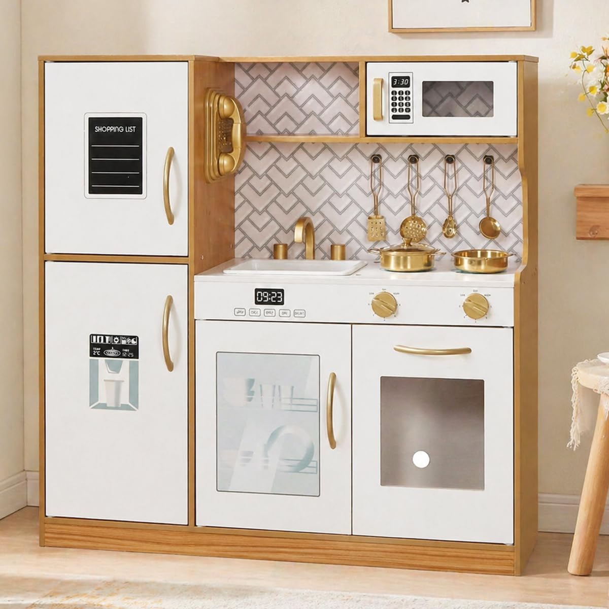 Conjunto de Juguete de Cocina de Madera con Luz, Juego de Cocina de...