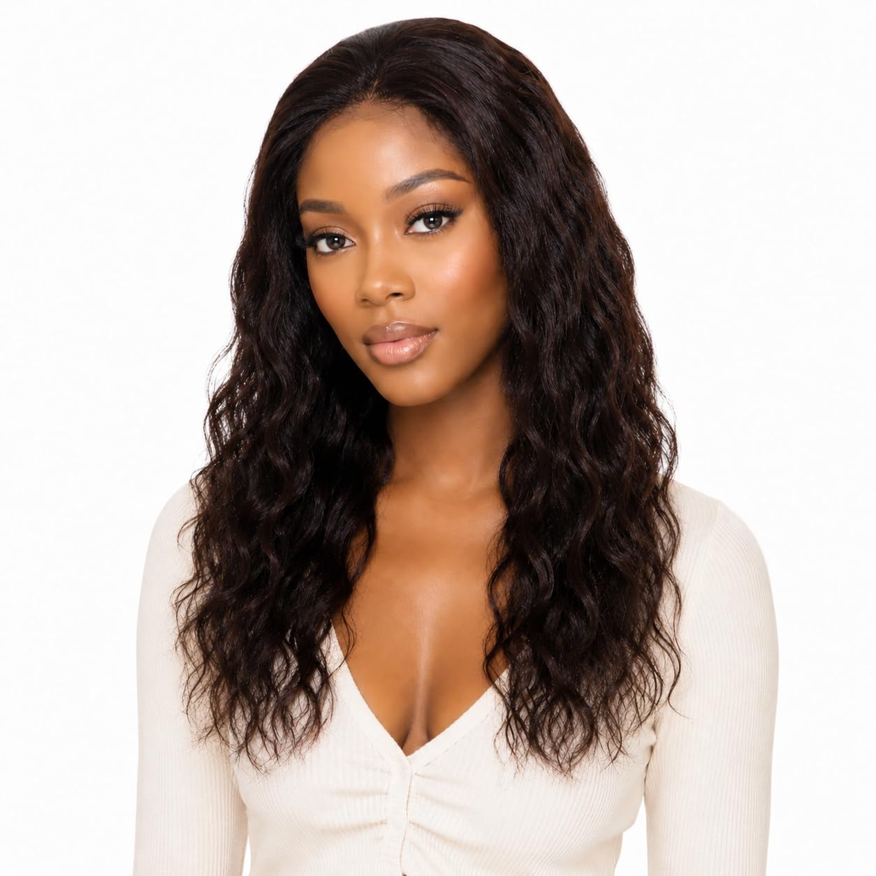 SilkSleek Peluca de cabello humano ondulado de 24 pulgadas, encaje...