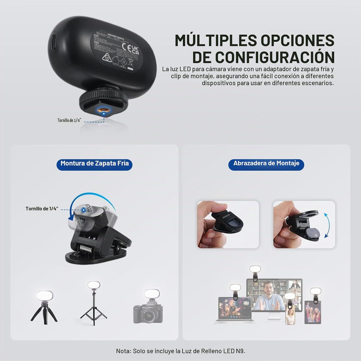 NEEWER Basics Luz Portátil para Selfie, 3W con Clip para Teléfono P...