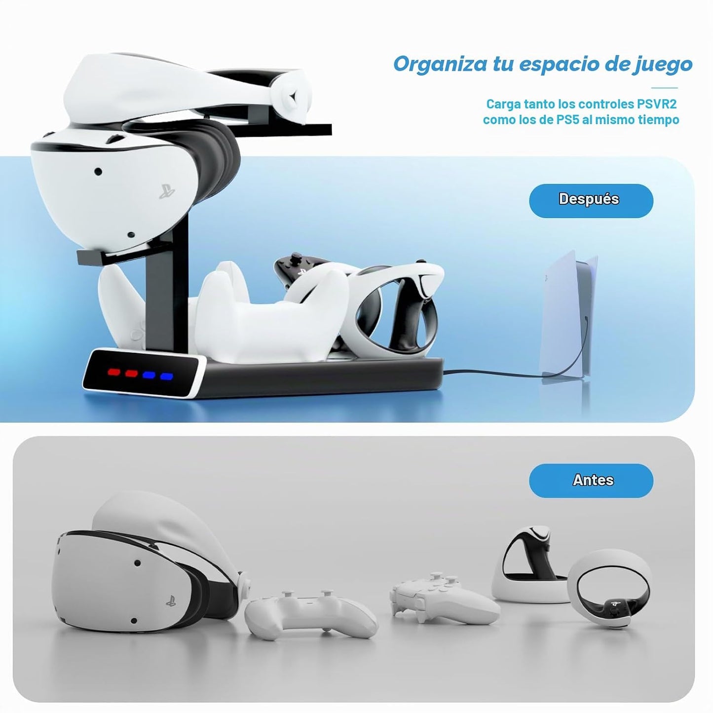 Base de carga de controlador 3 en 1 para PSVR2 y PS5, pantalla de s...