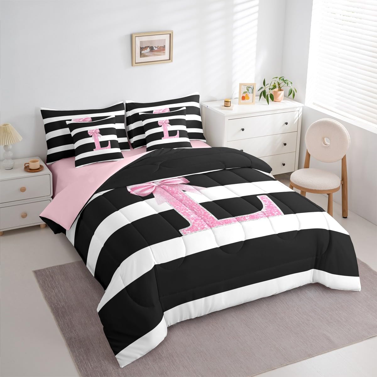 Erosebridal Juego de edredón de 7 piezas con diseño de letra L con...