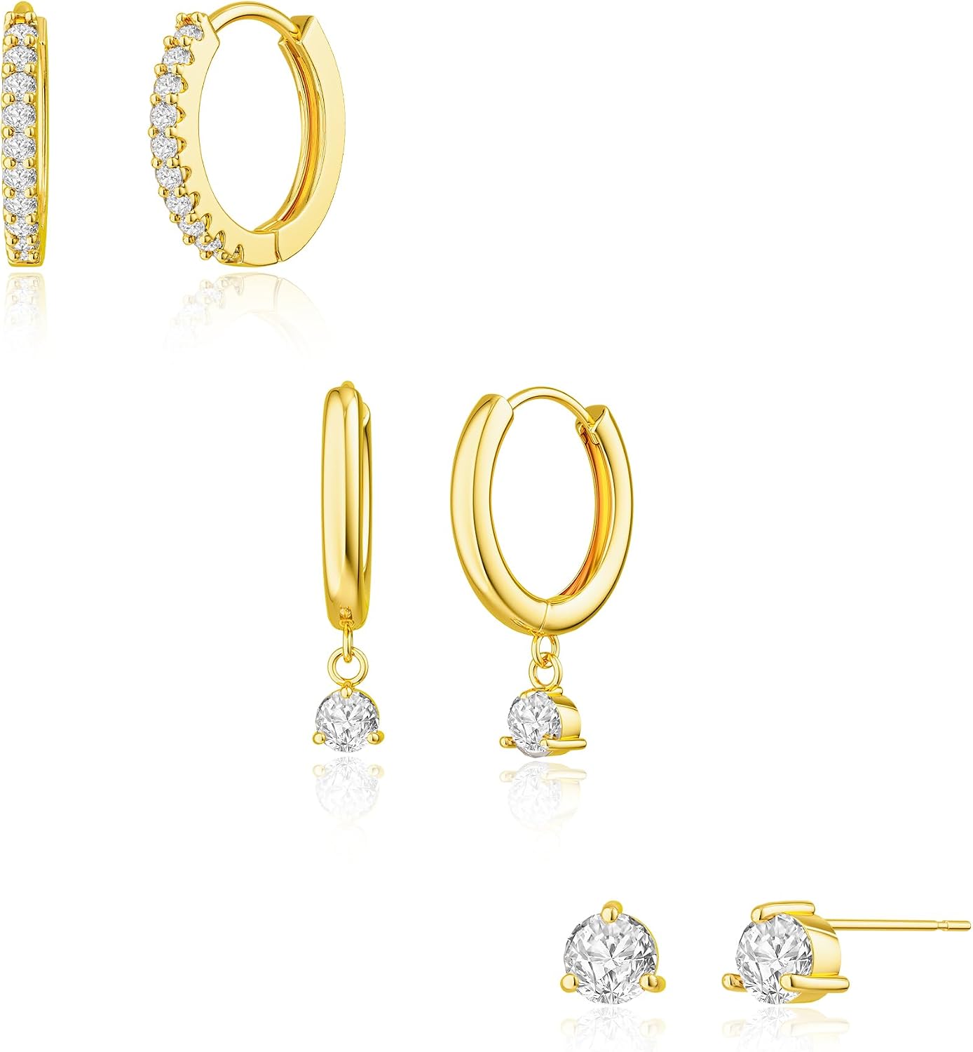 Freekiss Juego de 3 Pares de Aretes de Aro Dorados: Aretes Pequeños...