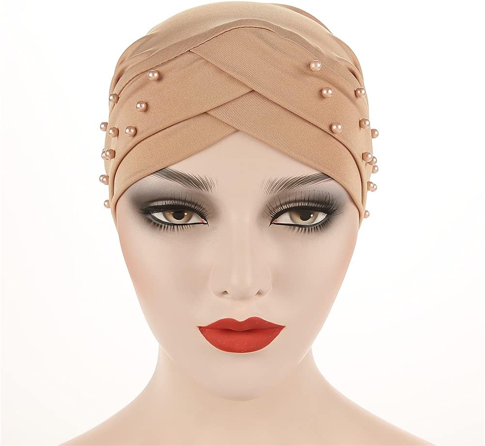 Fxhixiy Gorro sedoso con cuentas para mujer, turbante preatado para...