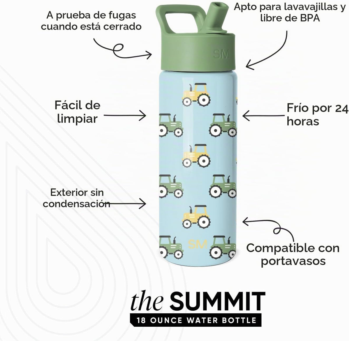 Simple Modern - Botella de agua para niños Summit con tapa con paji...