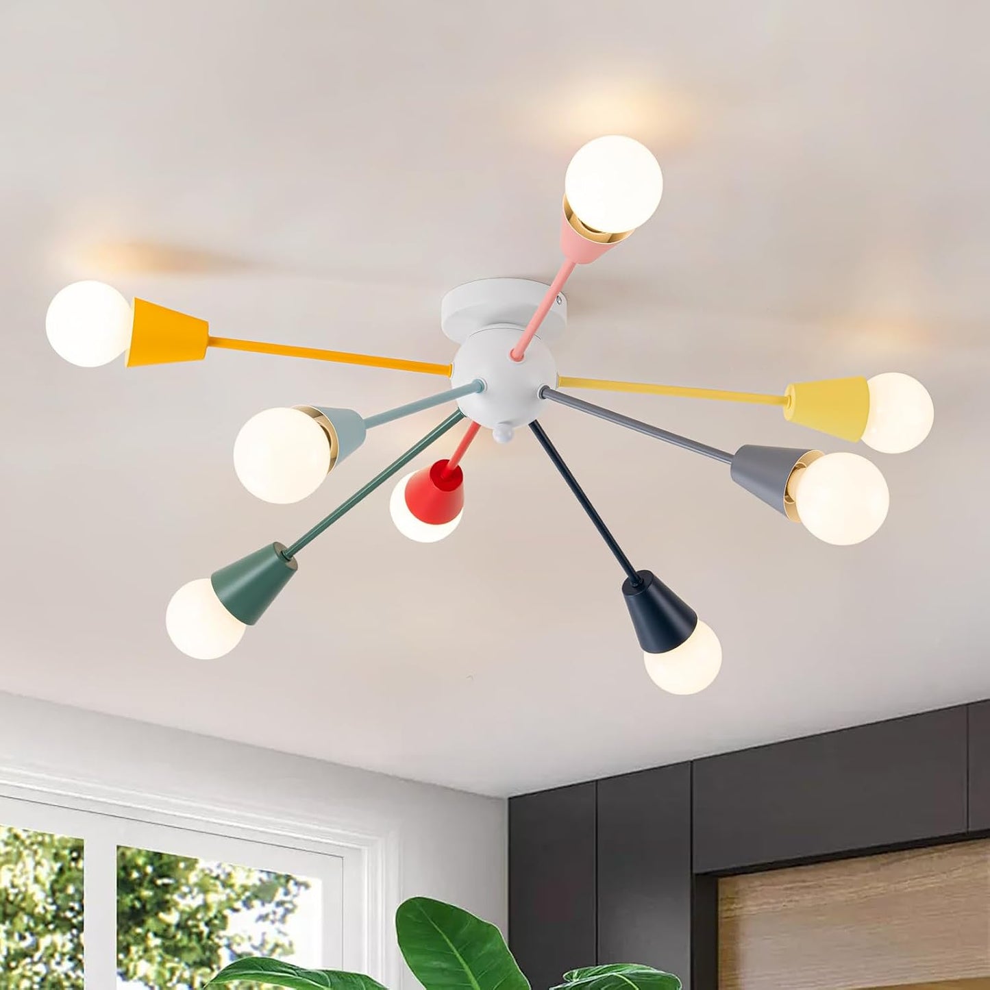 Ymlii Candelabro colorido, candelabro Sputnik moderno de 8 luces, l...
