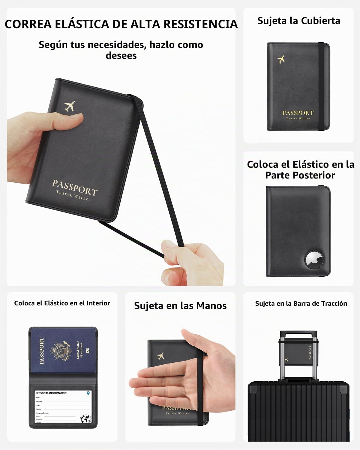 Stouchi Soporte para pasaporte AirTag - Cartera de viaje delgada RF...
