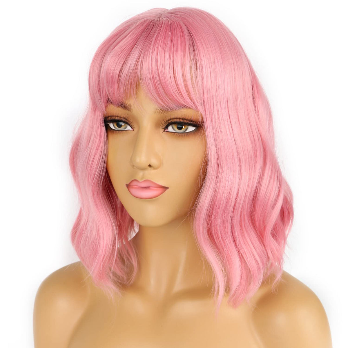 LANCAINI Pelucas de corte Bob pastel con flequillo para mujer, pelu...