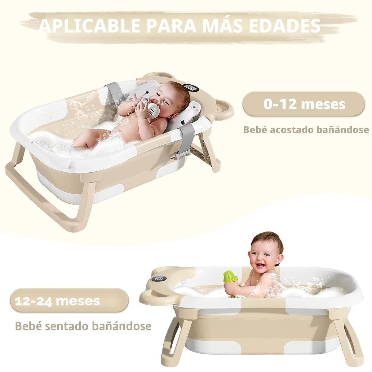 MoreFeel Bañera plegable para bebé recién nacido con termómetro y 1...