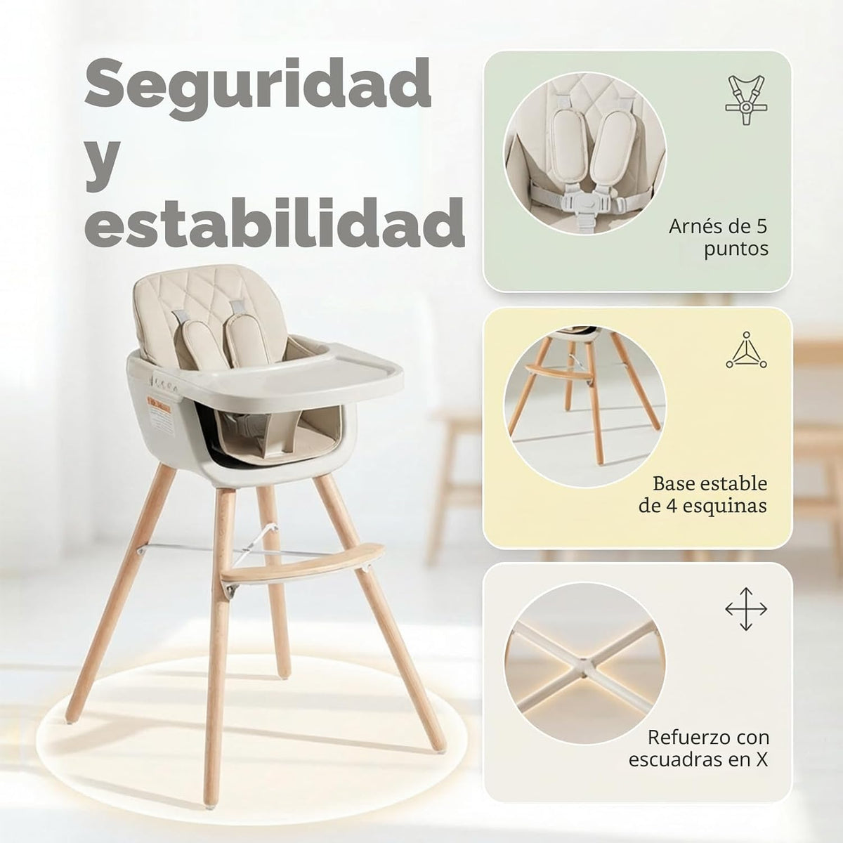 Mallify Silla alta de madera 3 en 1, sillas altas convertibles para...