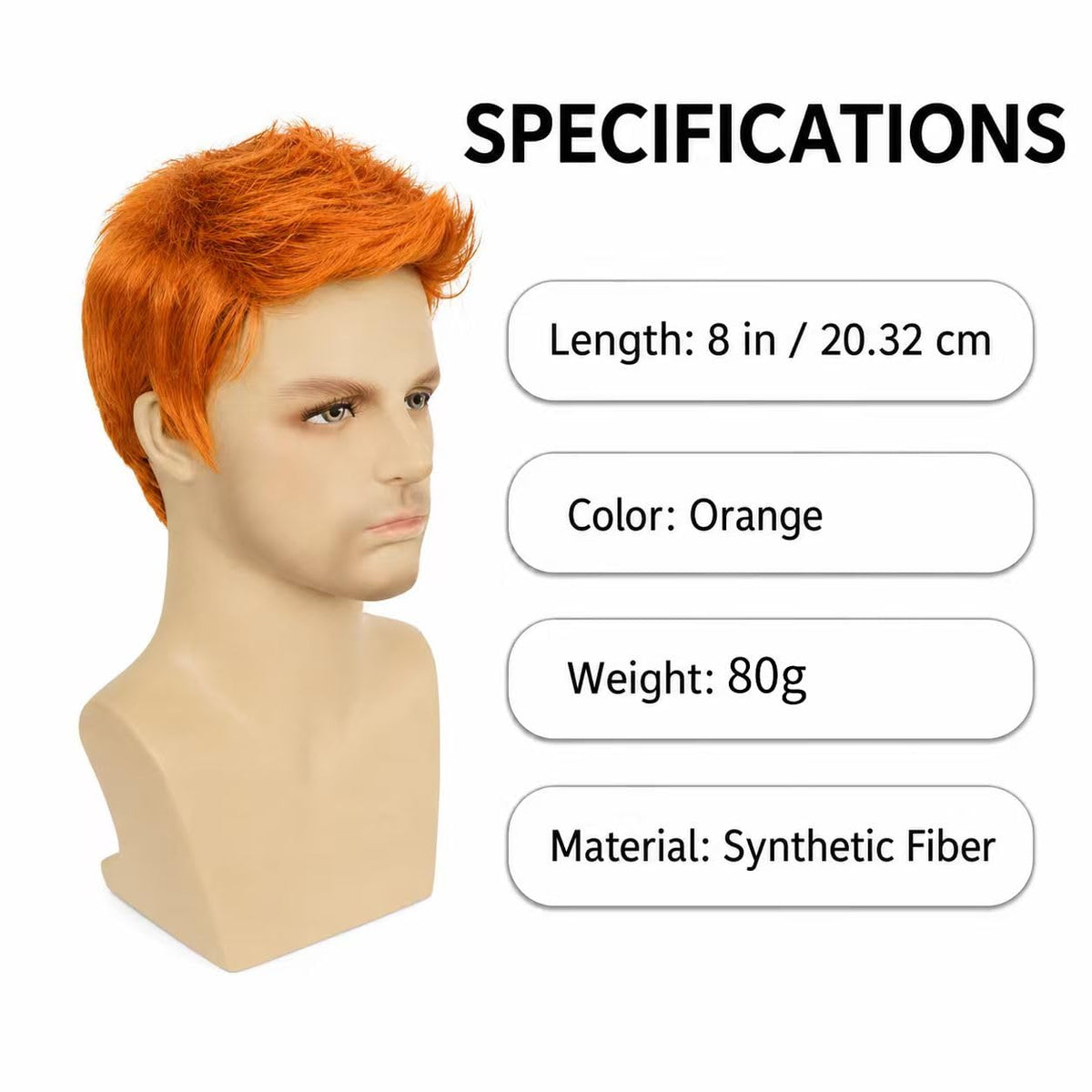 Star Flower Peluca naranja corta para hombre, pelucas de pelo sinté...