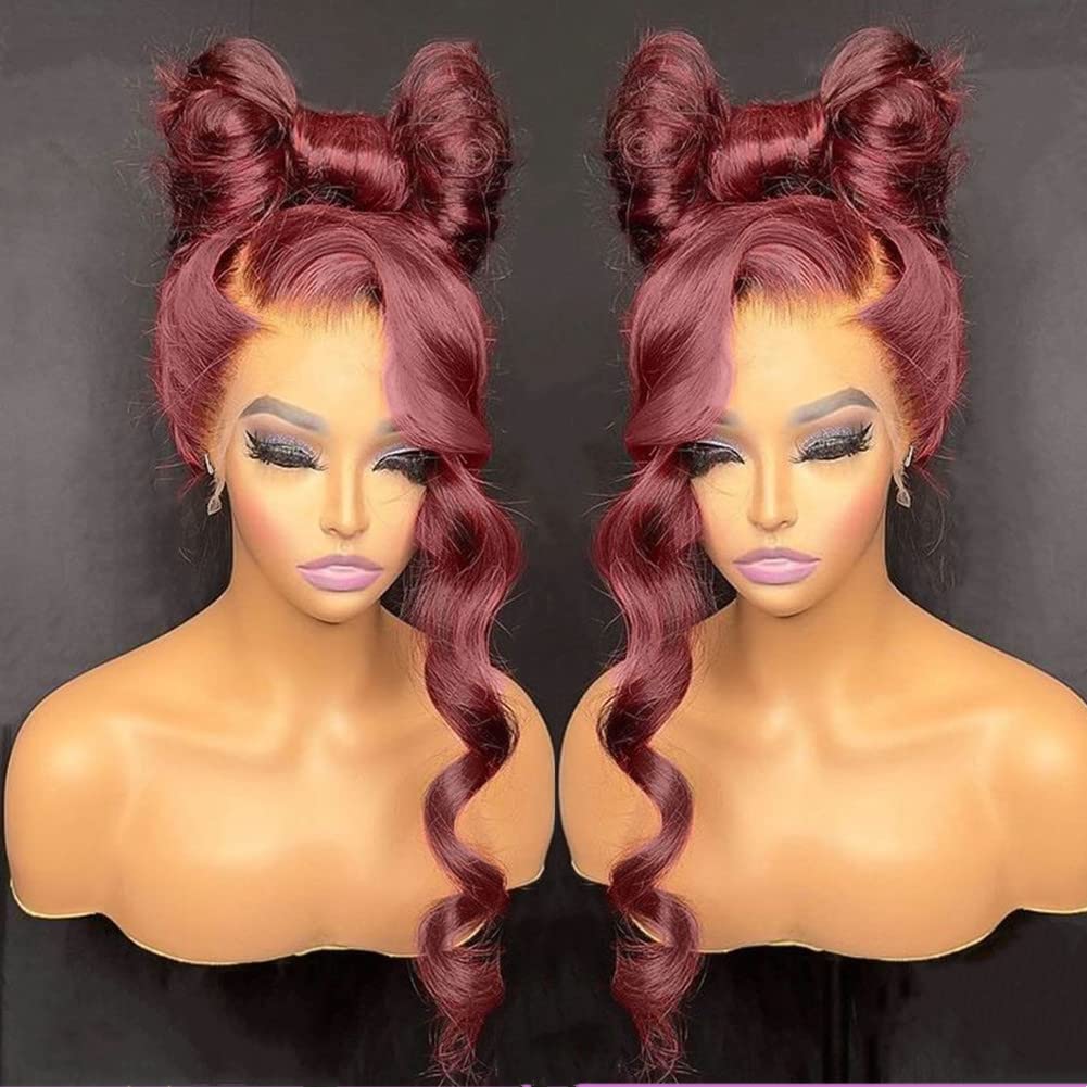 Estelle Wig - Pelucas de cabello humano sedoso color tinto, encaje...