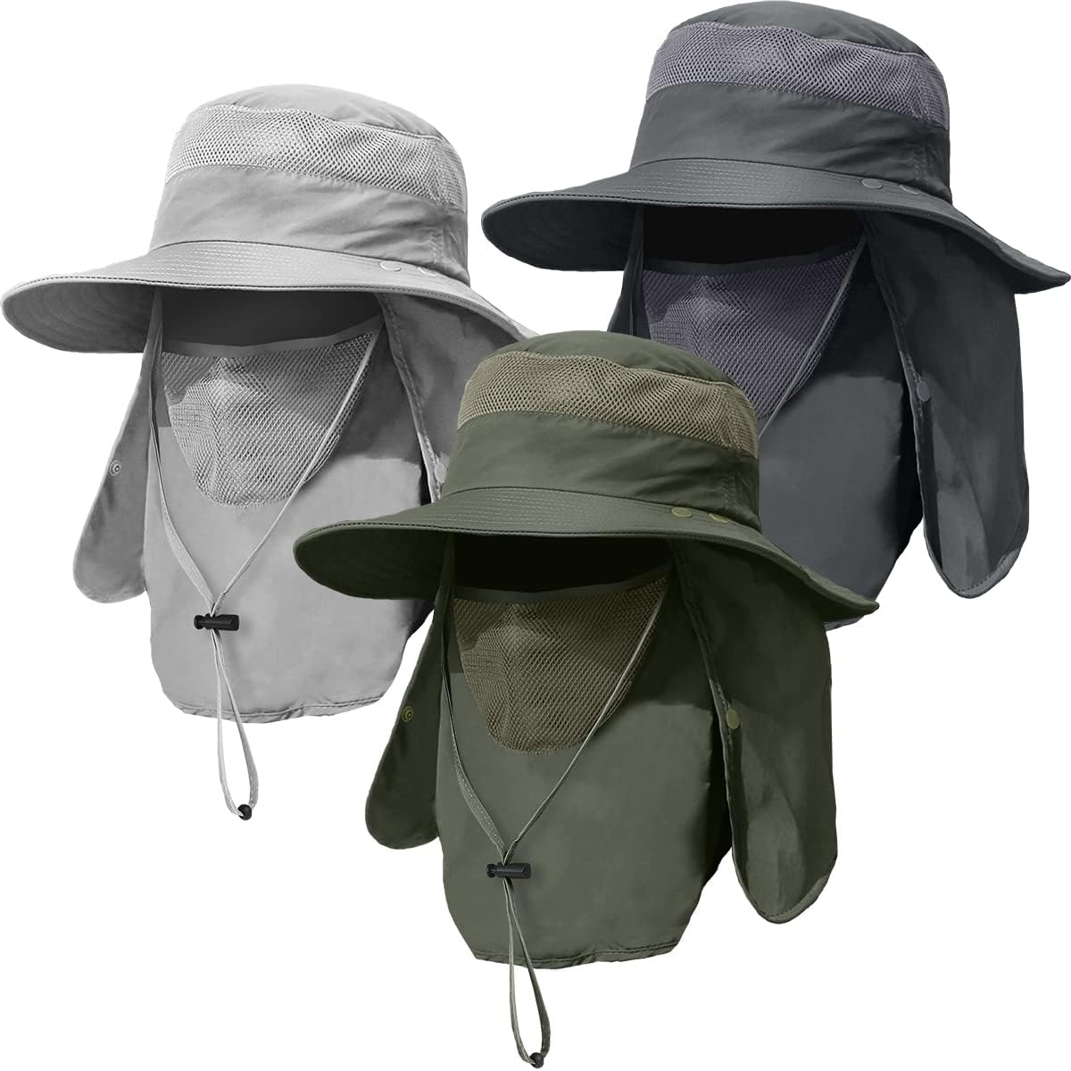 Paquete de 3 sombreros de pesca de ala ancha para hombre, protecció...