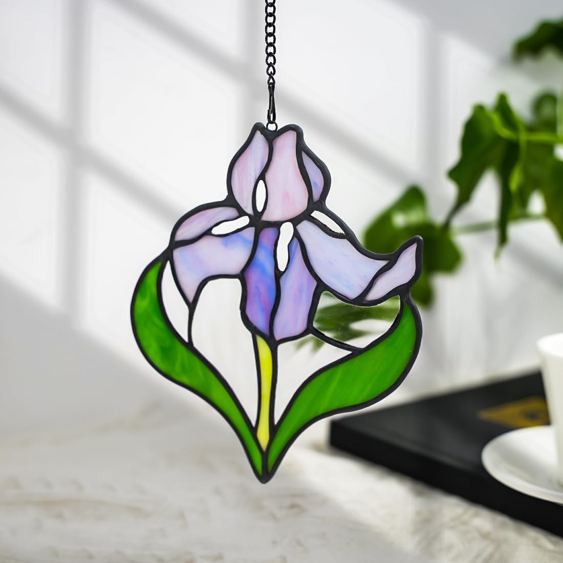 Colgantes de vitral con flores de iris HAOSUM, regalos de flores de...