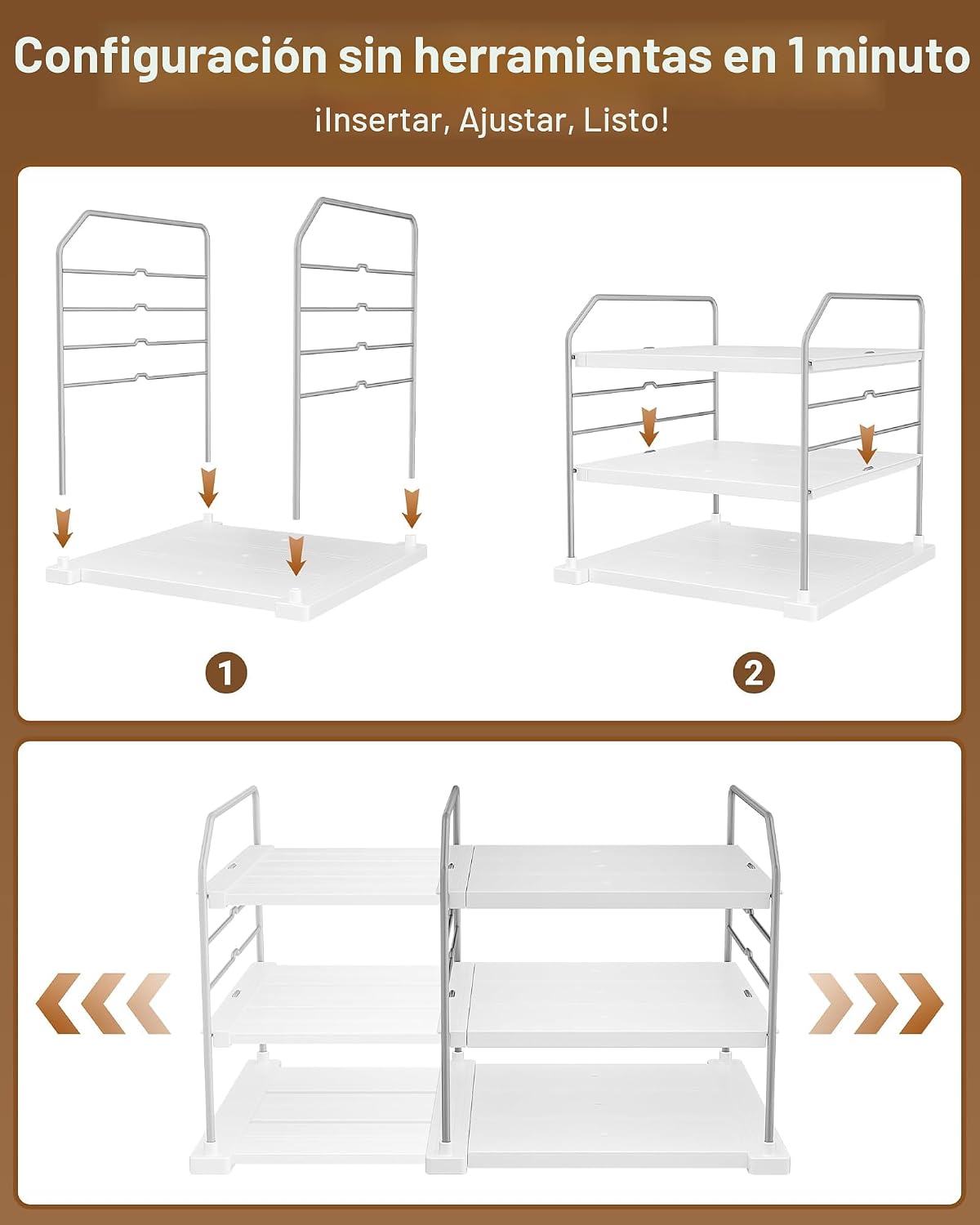EVERIE Soporte extensible de 3 niveles para artículos pesados, tarr...