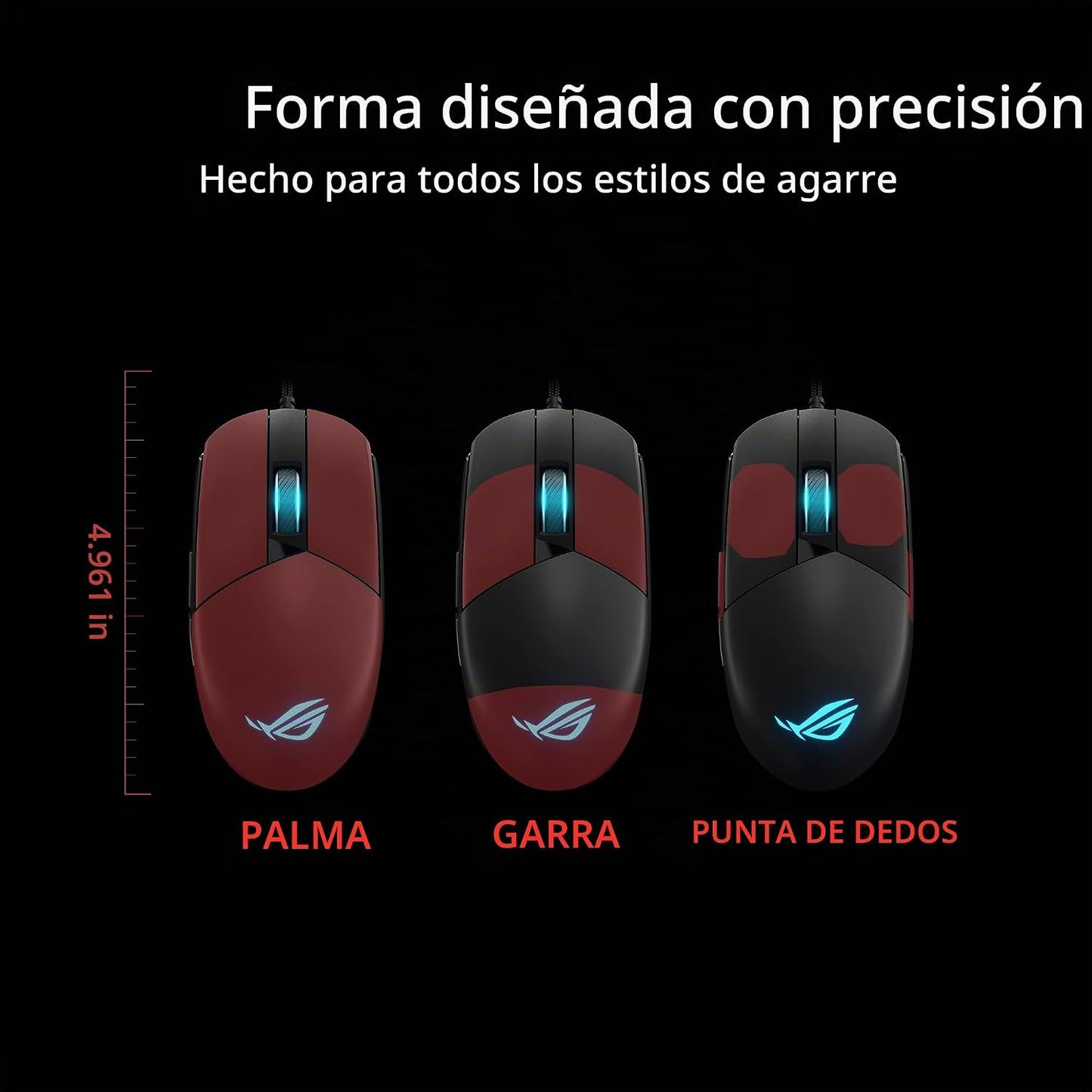 Asus ROG Strix Impact III - Ratón para juegos, semiambidiestro, con...