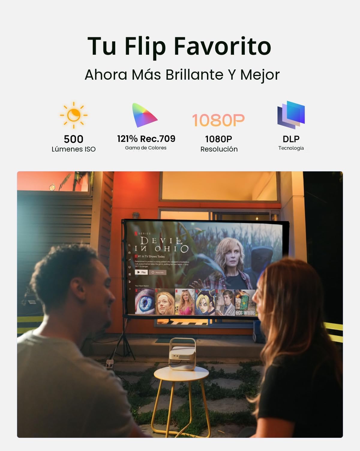 XGIMI Proyector portátil Elfin Flip Plus, 500 lúmenes ISO, soporte...