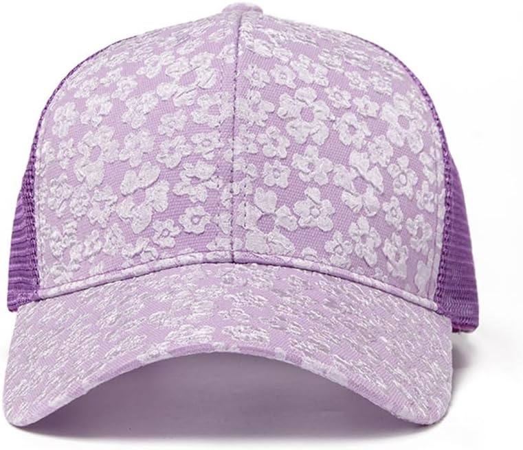 Xilery Gorra de béisbol de malla para mujer, diseño de flores de ve...