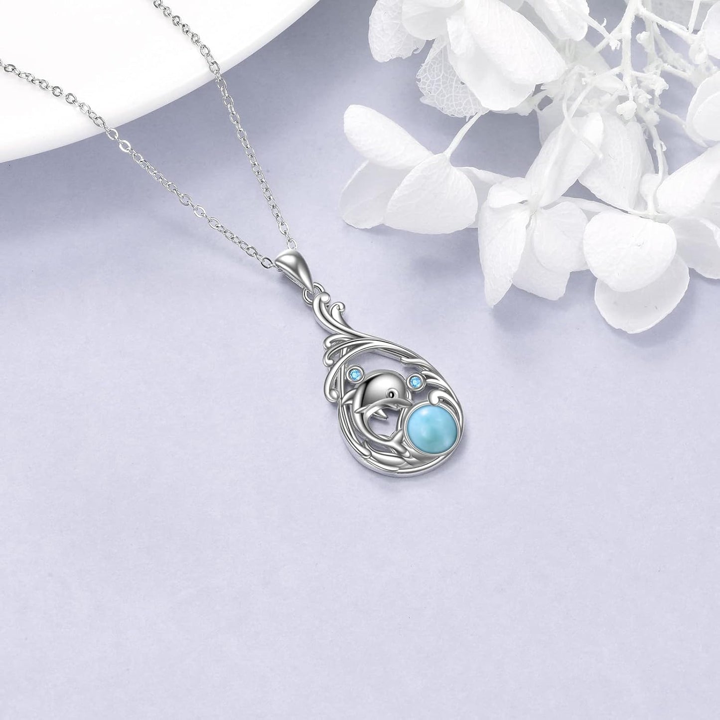 CRMAD Larimar - Collar de playa de plata de ley con diseño de lágri...