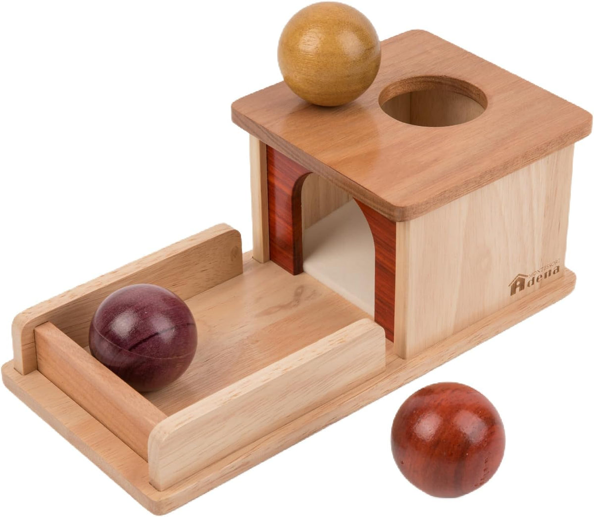 Adena Montessori Caja de permanencia de objetos, 3 bolas de madera,...