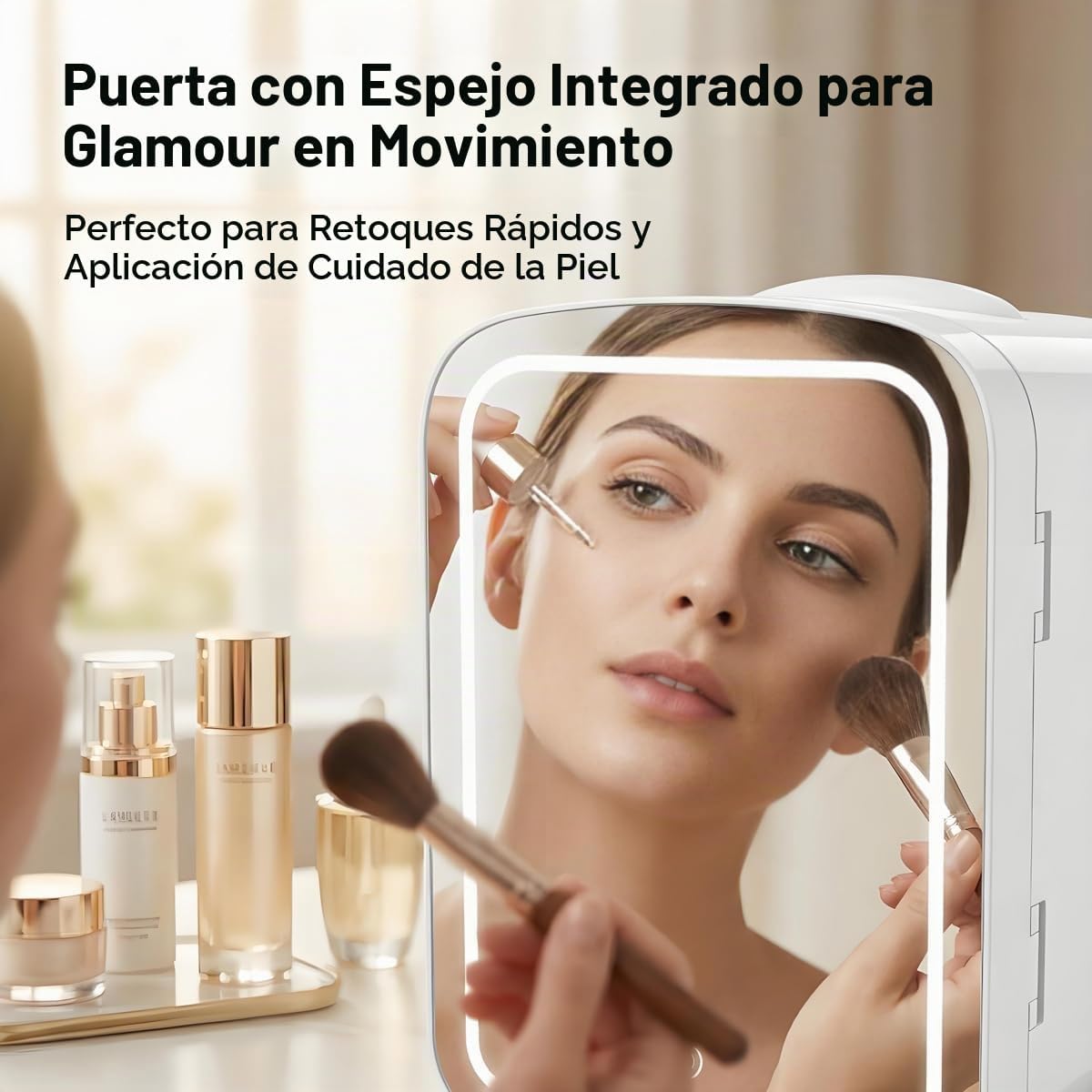 Lispin Mini refrigerador para el cuidado de la piel de 4L con espej...