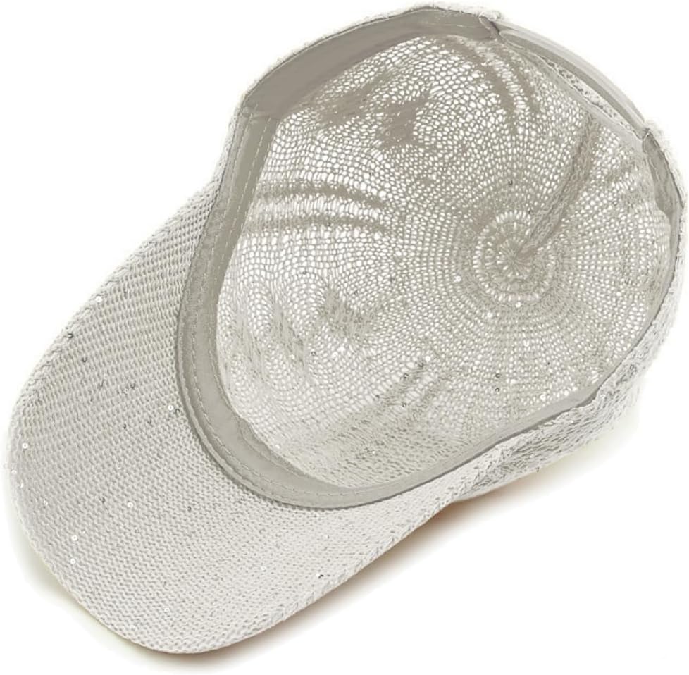 Gorra de béisbol de malla con purpurina para mujer, transpirable, a...