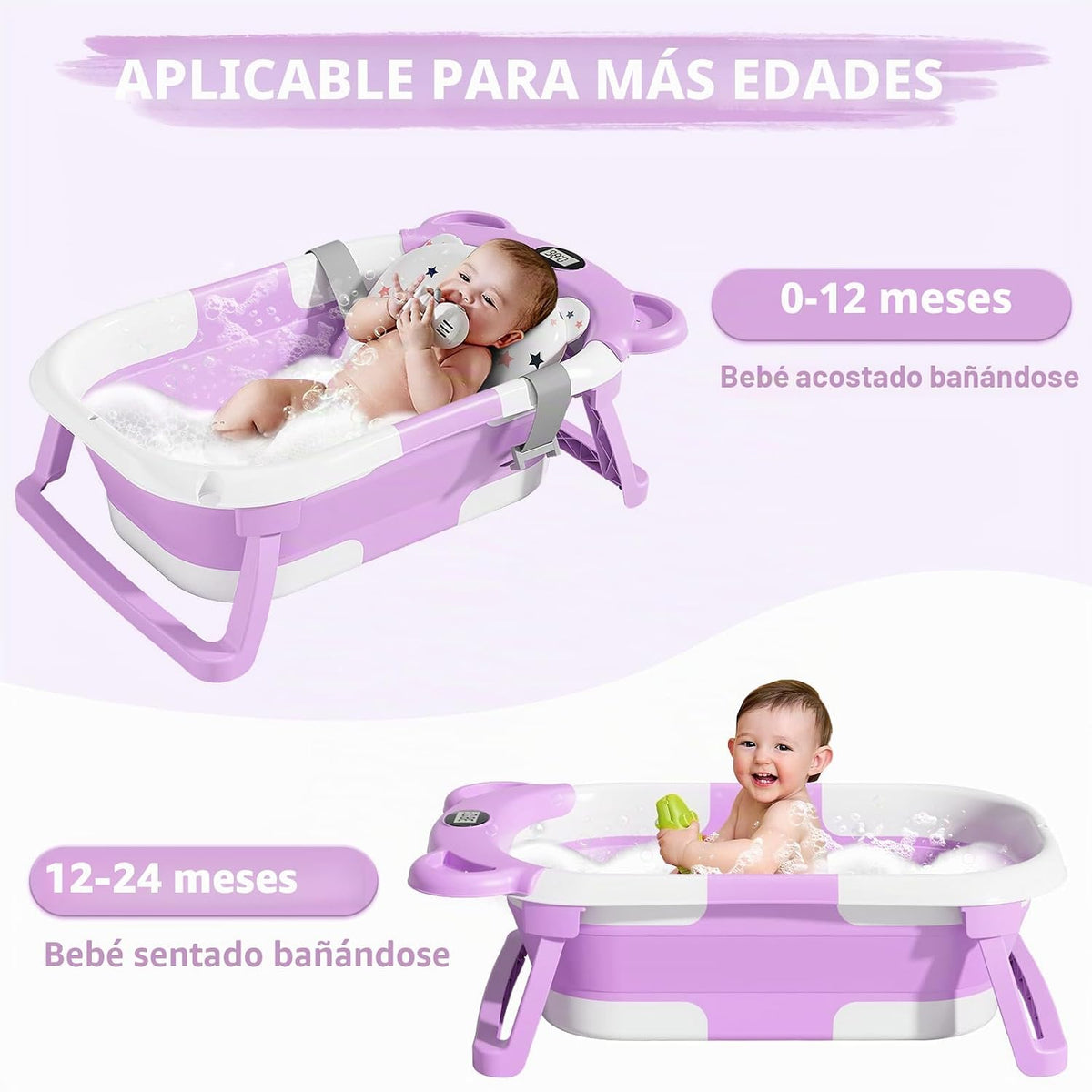 MoreFeel Bañera plegable para bebé recién nacido con termómetro y 1...
