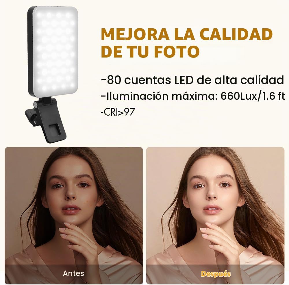 Luz para selfie para iPhone, luz portátil con clip, anillo de luz L...