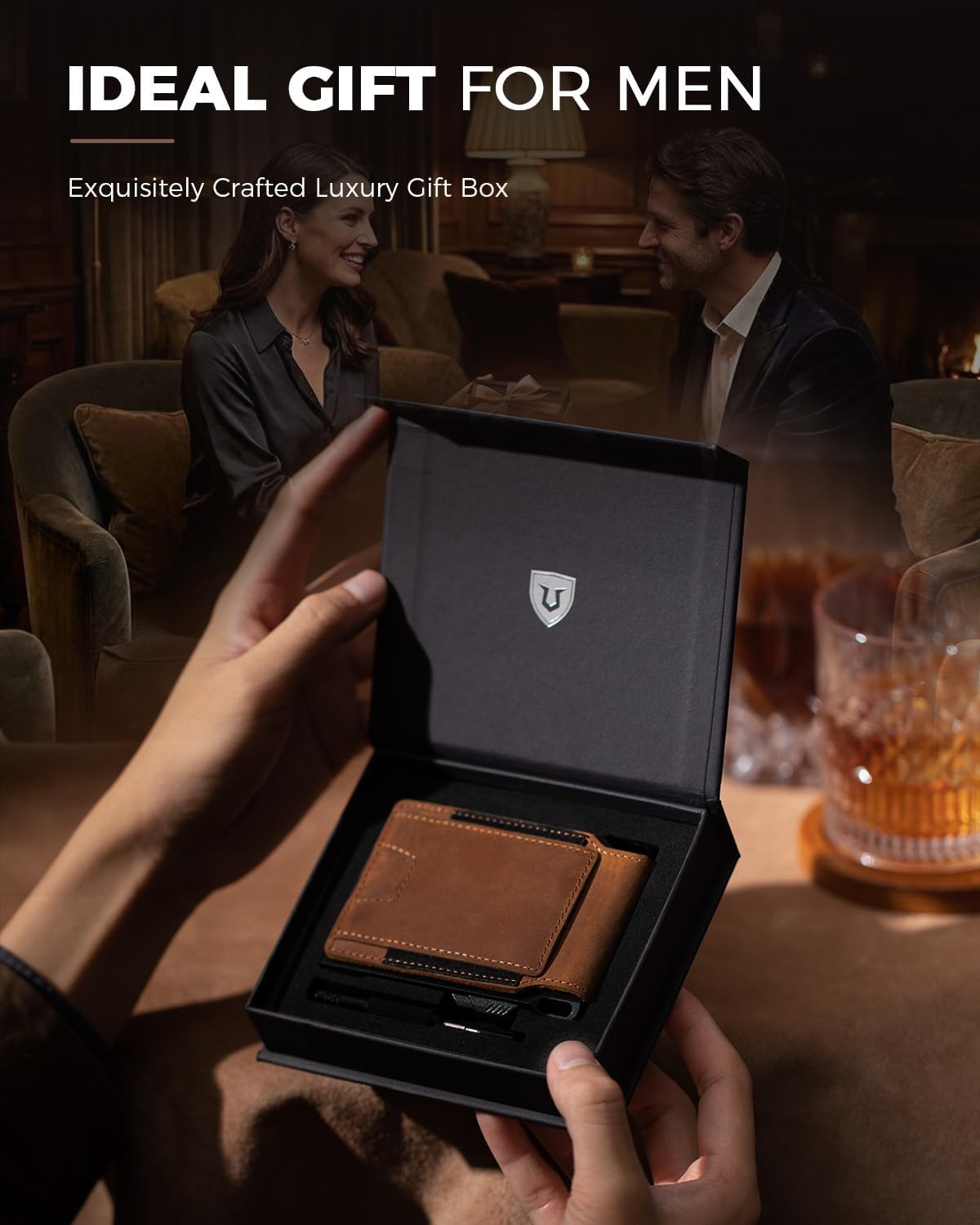LORZOR Cartera táctica de piel auténtica para hombre, tarjetero des...
