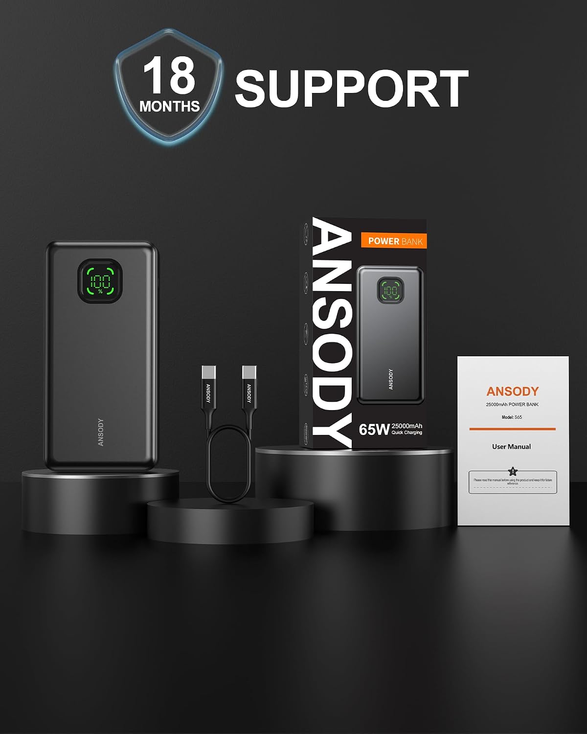 Banco de energía de 65W, cargador portátil USB C para laptop de 250...