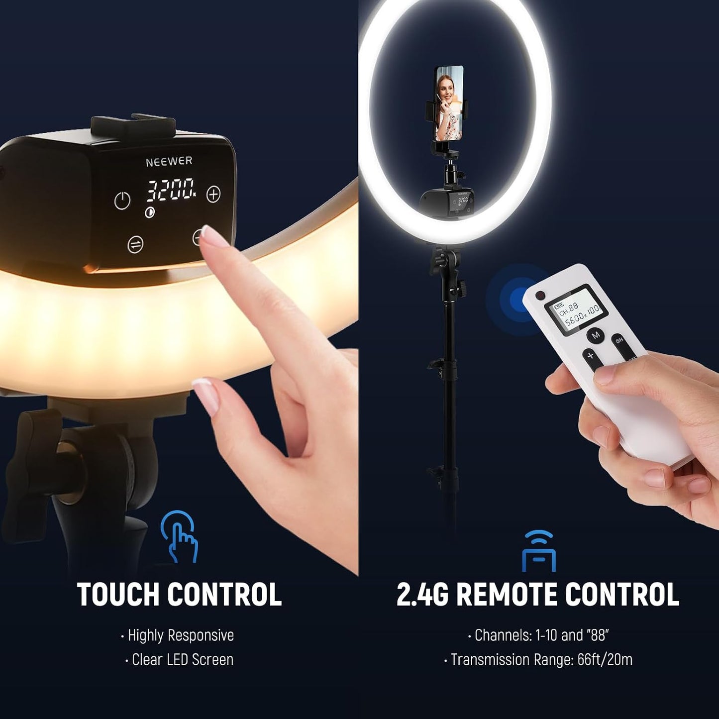 NEEWER Luz de Anillo LED Avanzada de 18 Pulgadas con Soporte de Trí...