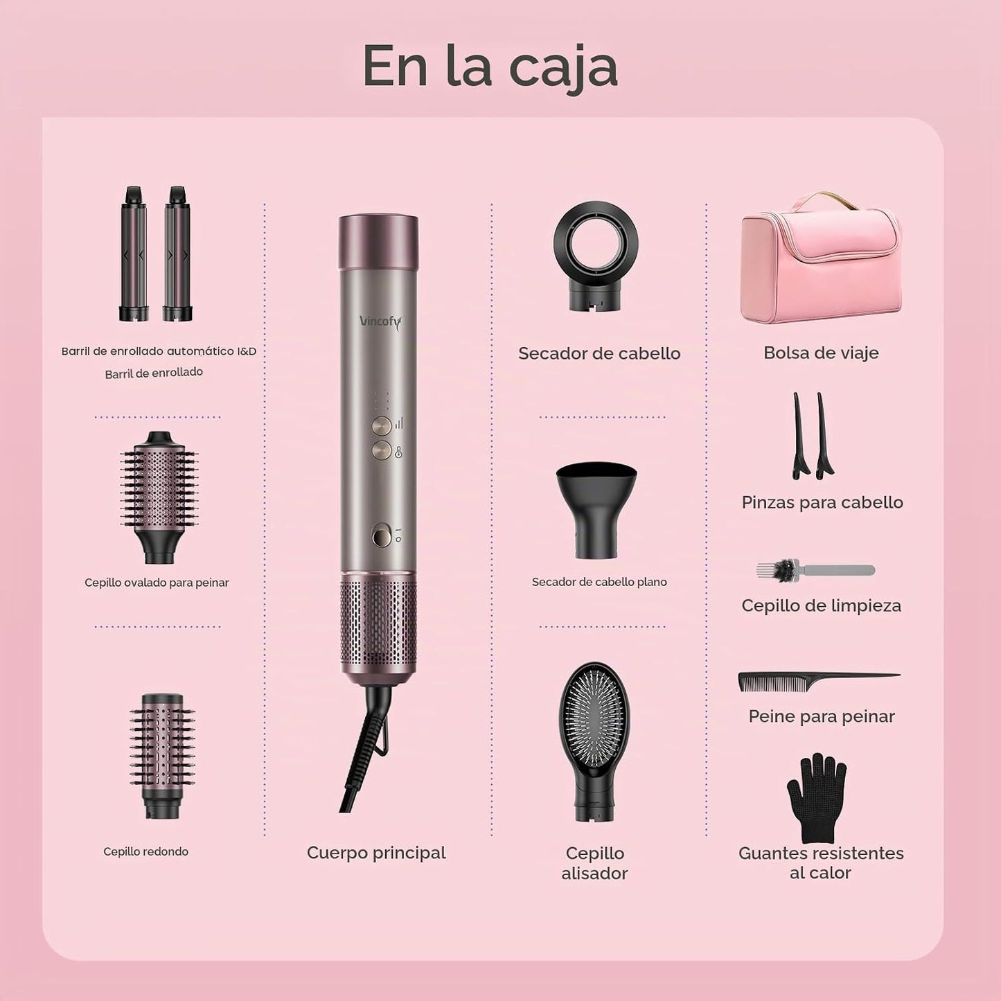 Vincofy Juego de cepillos secadores de cabello 7 en 1, peinador de...