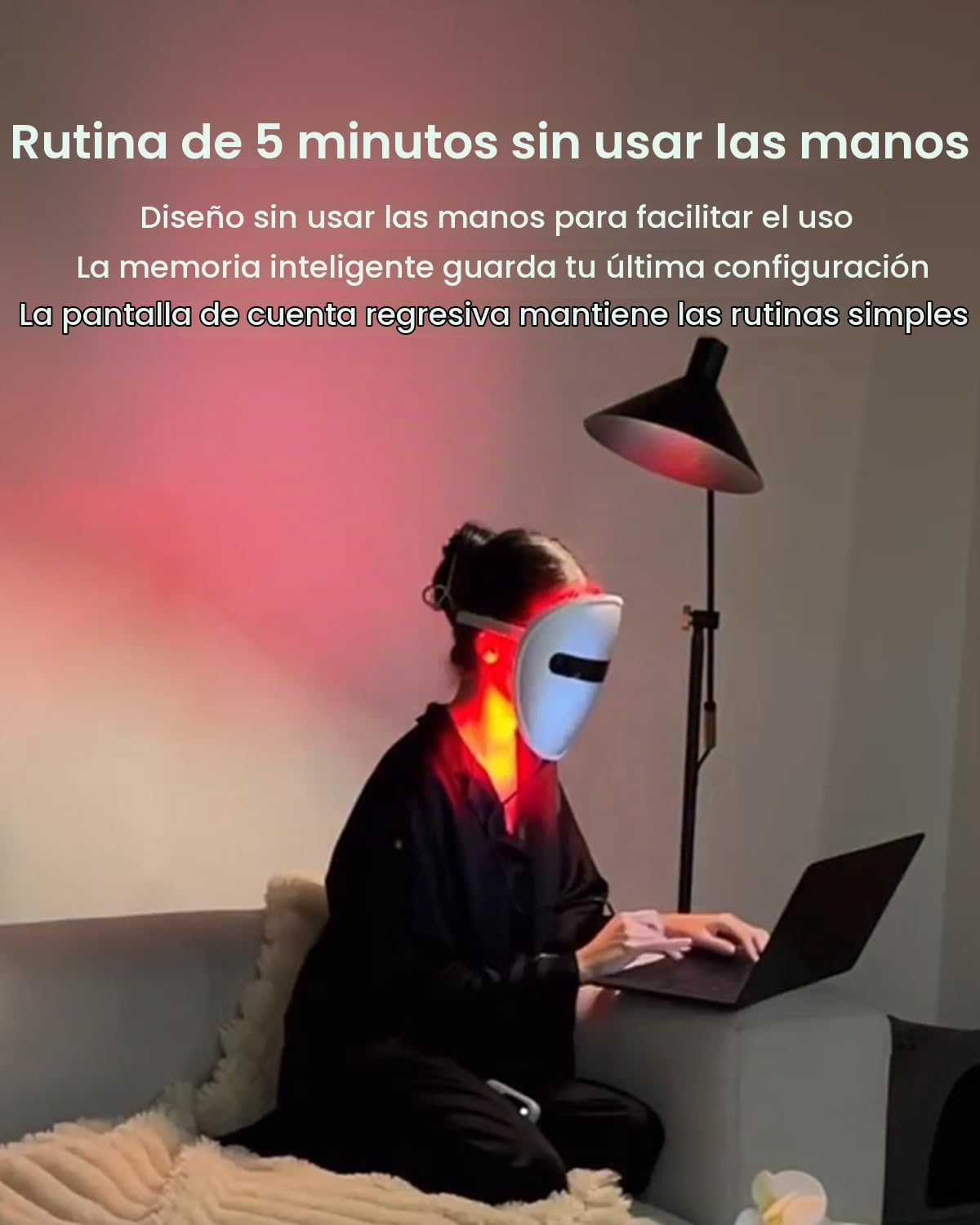 AMIRO Máscara de terapia de luz 5 en 1 para cara con 3 modos, plata...
