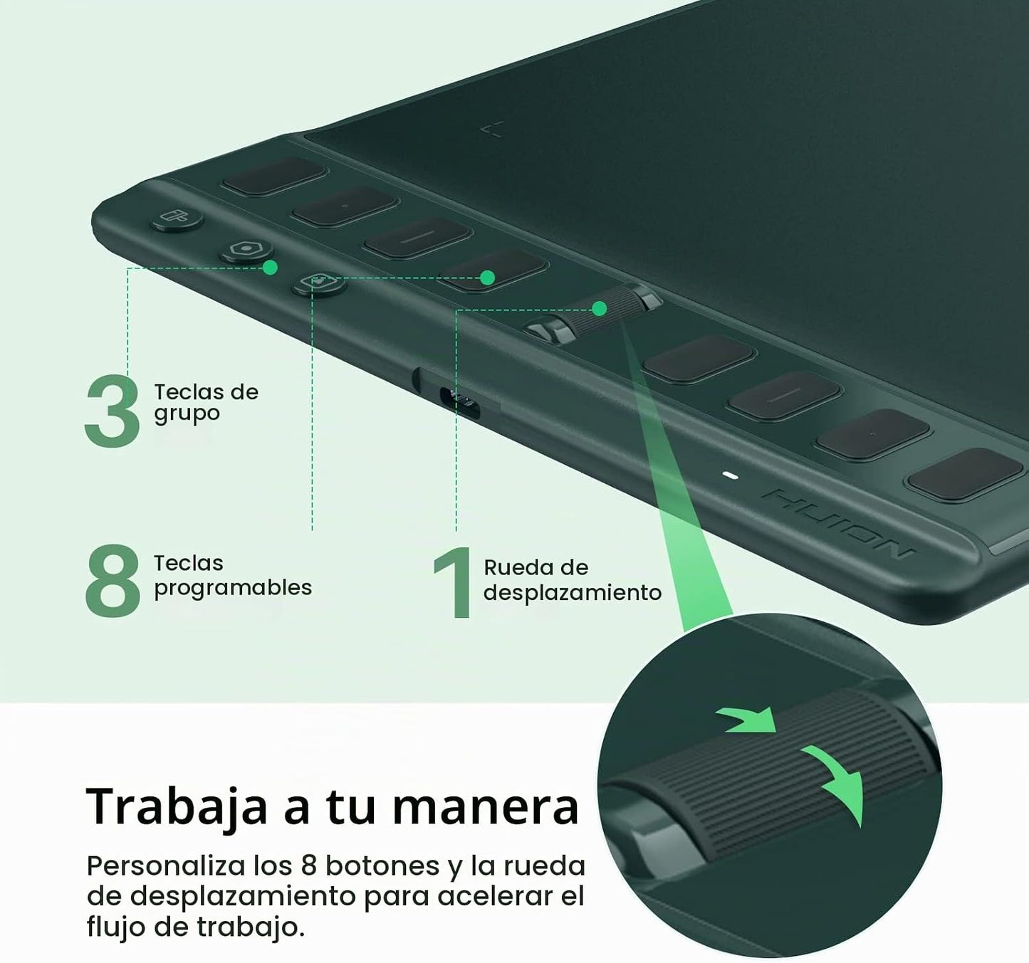 HUION Inspiroy 2 Tableta de dibujo mediana con rueda de desplazamie...