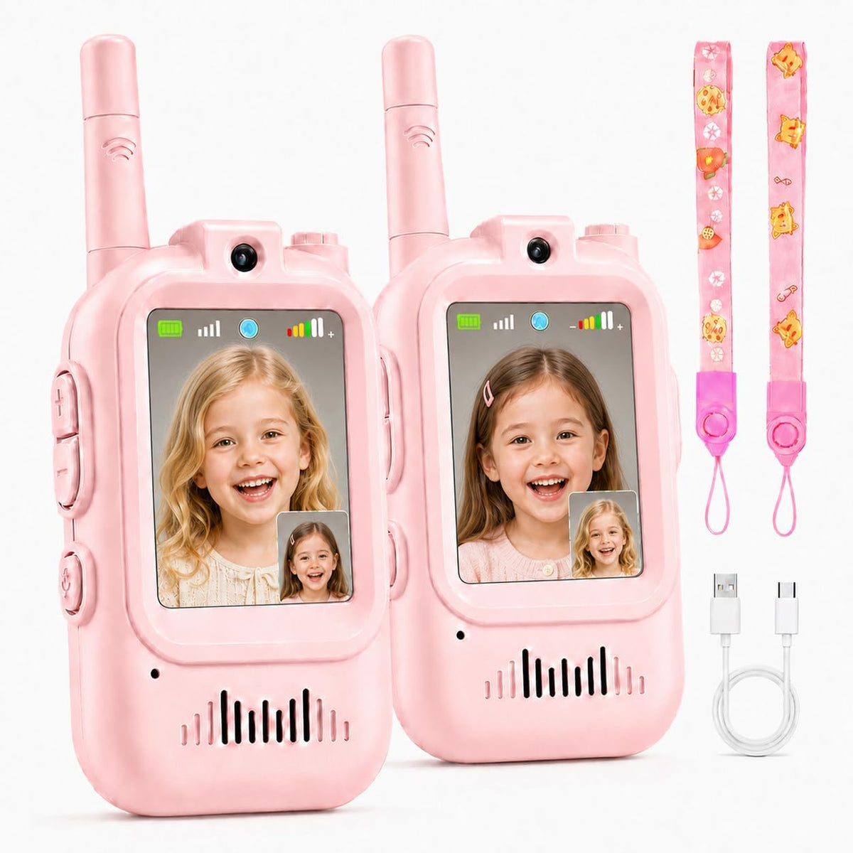 Walkie Talkies de video para niños, paquete de 2 recargables con pa...
