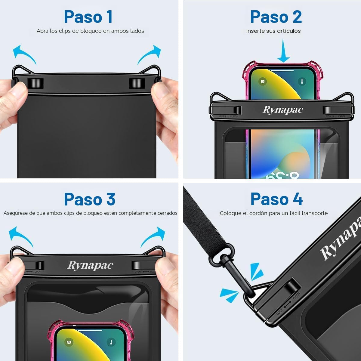 Rynapac Bolsa grande impermeable para teléfono de hasta 10 pulgadas...