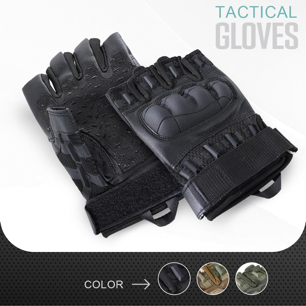 WTACTFUL Guantes tácticos sin dedos para hombres y mujeres, palma r...